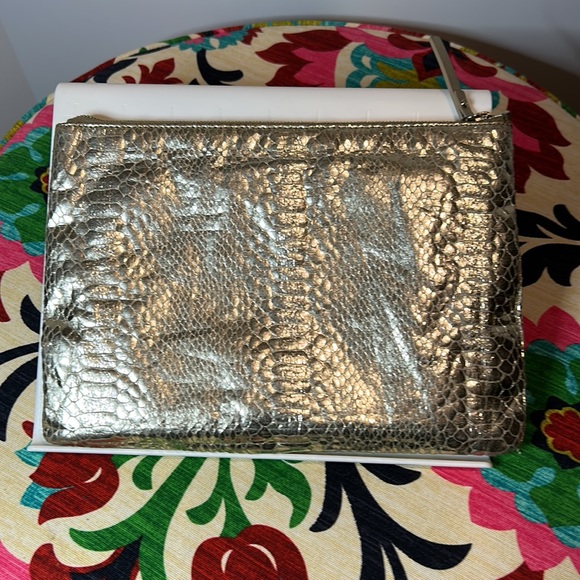 Kate Spade Foiled Pouch Makeup Bag Clutch Snake Print Gold - Picture 4 of 9